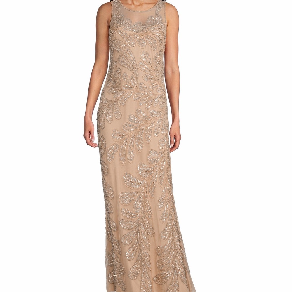 Pisarro Nights Beige Beaded Maxi Dress